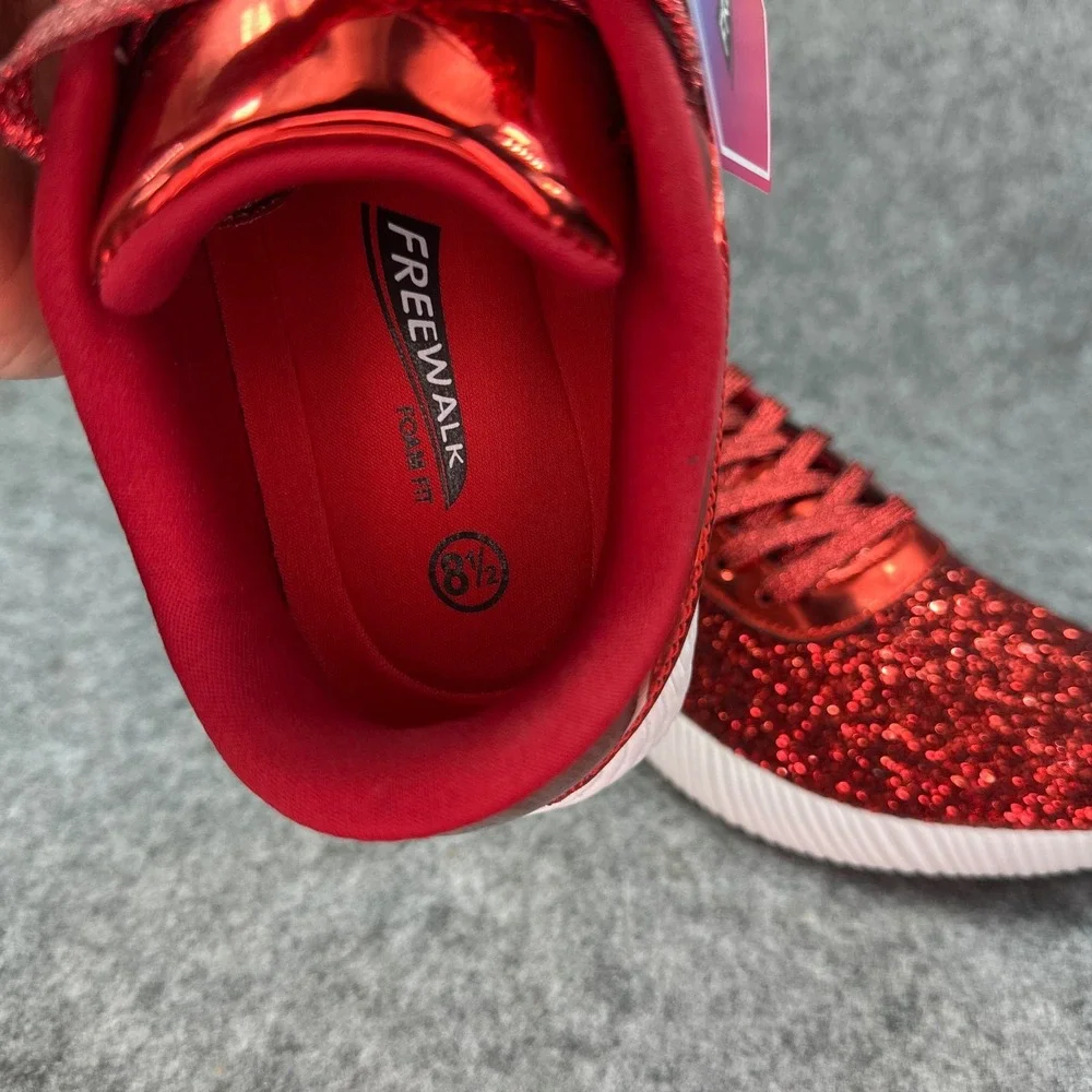 Freewalk Foam Fit Red Glitter Fashion Sneakers Womens 8.5 Memory Foam Shiny New